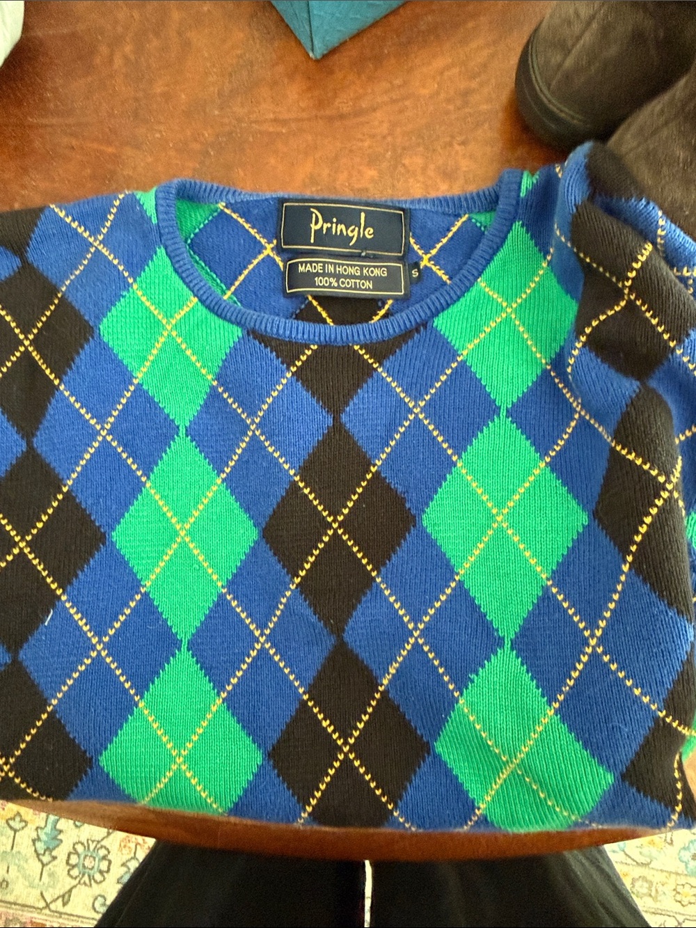 Vintage Pringle of Scotland Argyle Sweater EUC Unisex Men S Blue Green